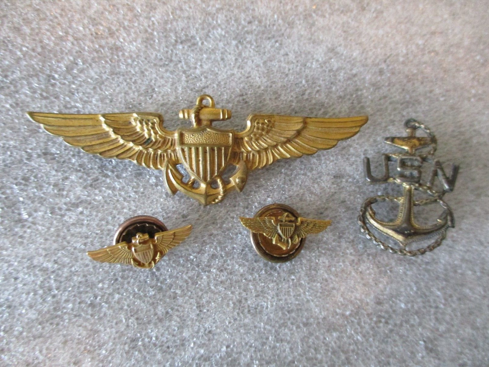 WWII ERA US NAVY AVIATOR WINGS PINS (LGB+H-H IMPERIAL)+STERLING USN ANCHOR- READ