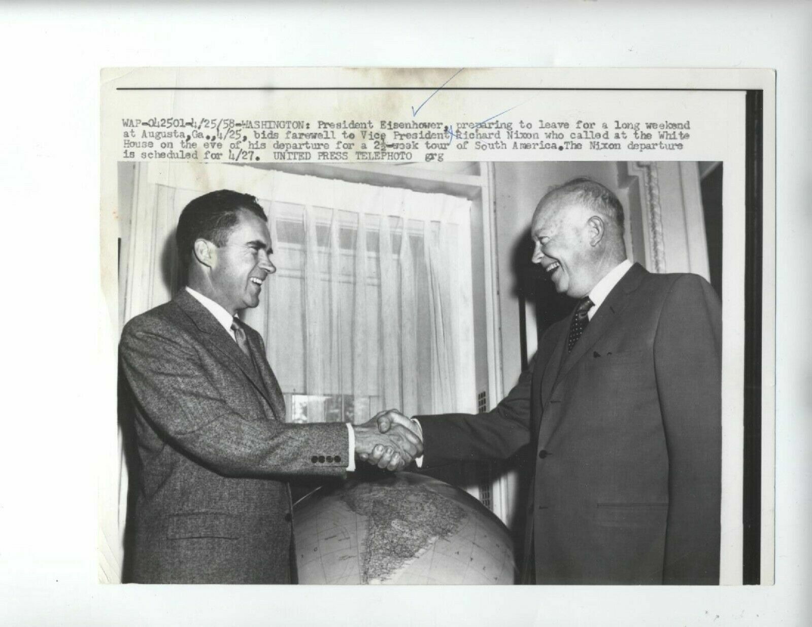 ORIGINAL PRESIDENTS DWIGHT EISENHOWER & RICHARD NIXON PRESS PHOTO 1958