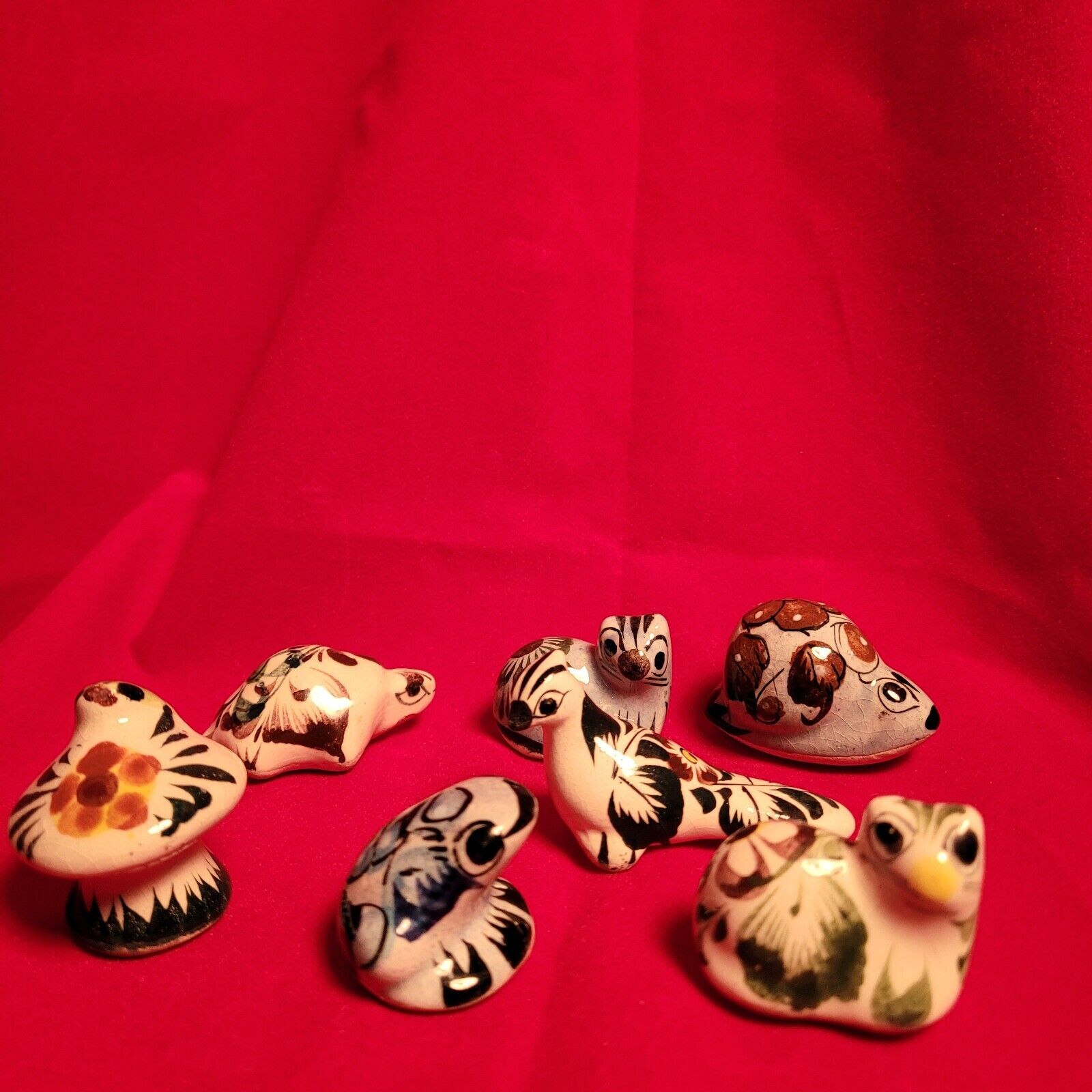 7 Vintage Tonala Mexican Pottery Ceramic bird turtle frog cat Hand Painted