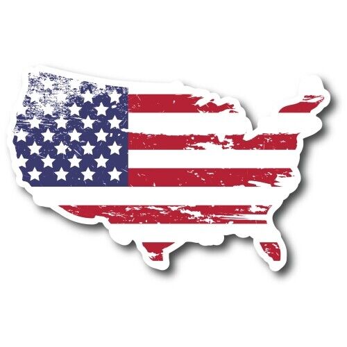 Patriotic Distressed American Flag In The Shape of United States Magnet Decal