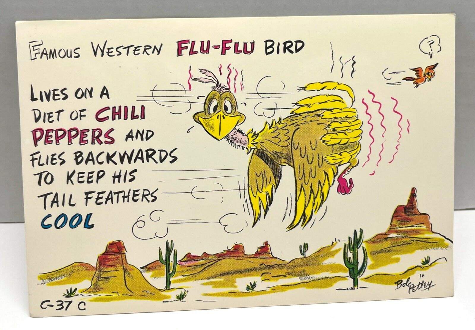 Flu Bird Chili Peppers Fly Backwards Comic Souvenir Postcard Unposted Bob Petley