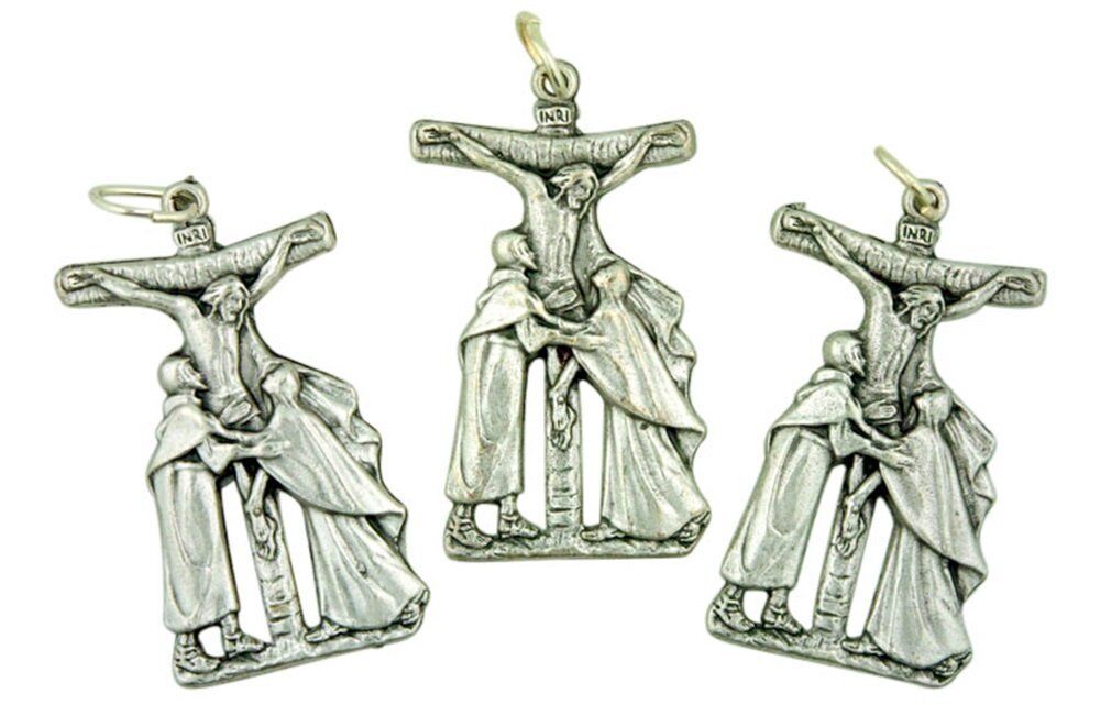 Descent from the Cross St John Virgin Mary Silver Tone Medal, Lot of 3, 1 3/4 In