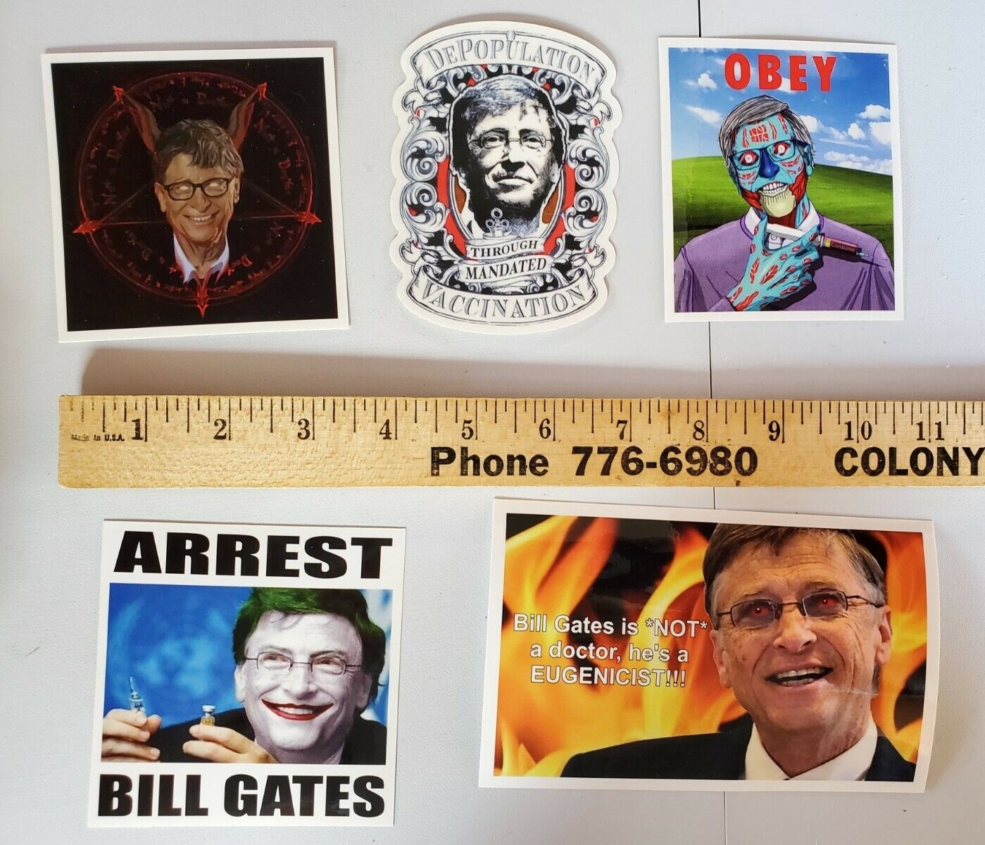 Bill Gates Stickers Vaccine 💉  5 PACK LOT Georgia Guide Stones DEPOPULATION 