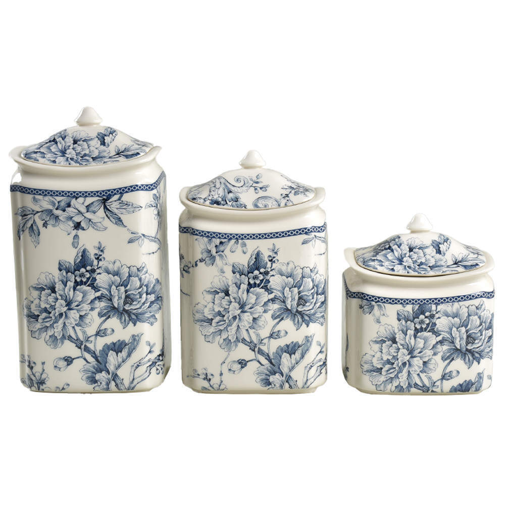 222 Fifth Adelaide Blue and White  Canister Set  10081341