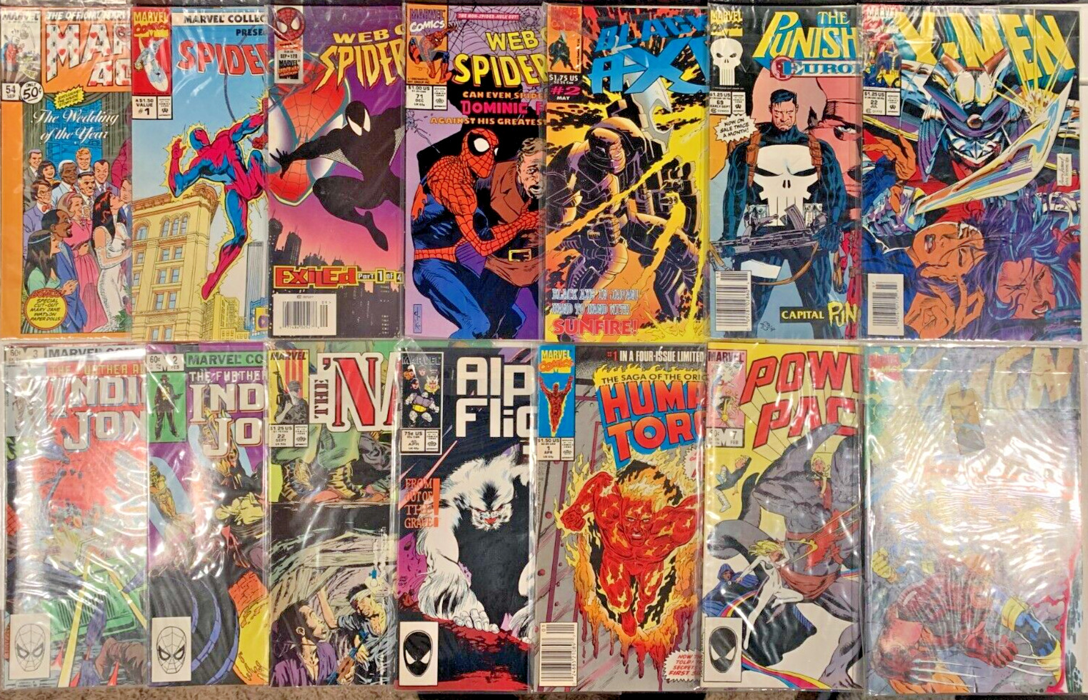 Lot of 14 Marvel Comics: X-men, Spider-man, Punisher, Black Axe, Alpha Flight, +