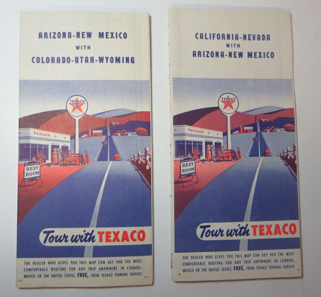 TWO TOUR WITH TEXACO Road Maps CA, NV,AZ,NM,CO,WY 1952