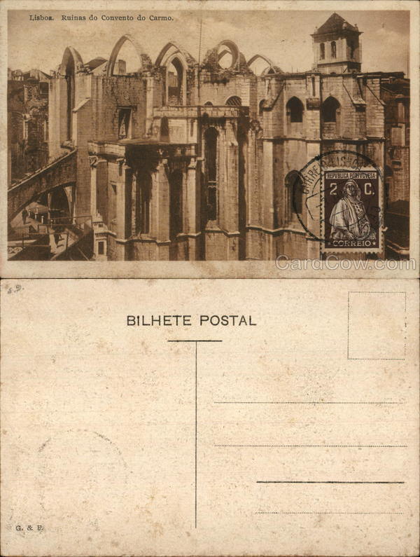 Portugal Lisbon Ruins of the Carmo Convent Philatelic COF G. & B. Postcard