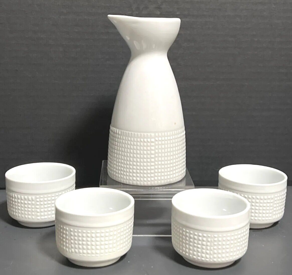 Sake Set of 5 Piece White Porcelain, Textured Surface from World Market Vintage