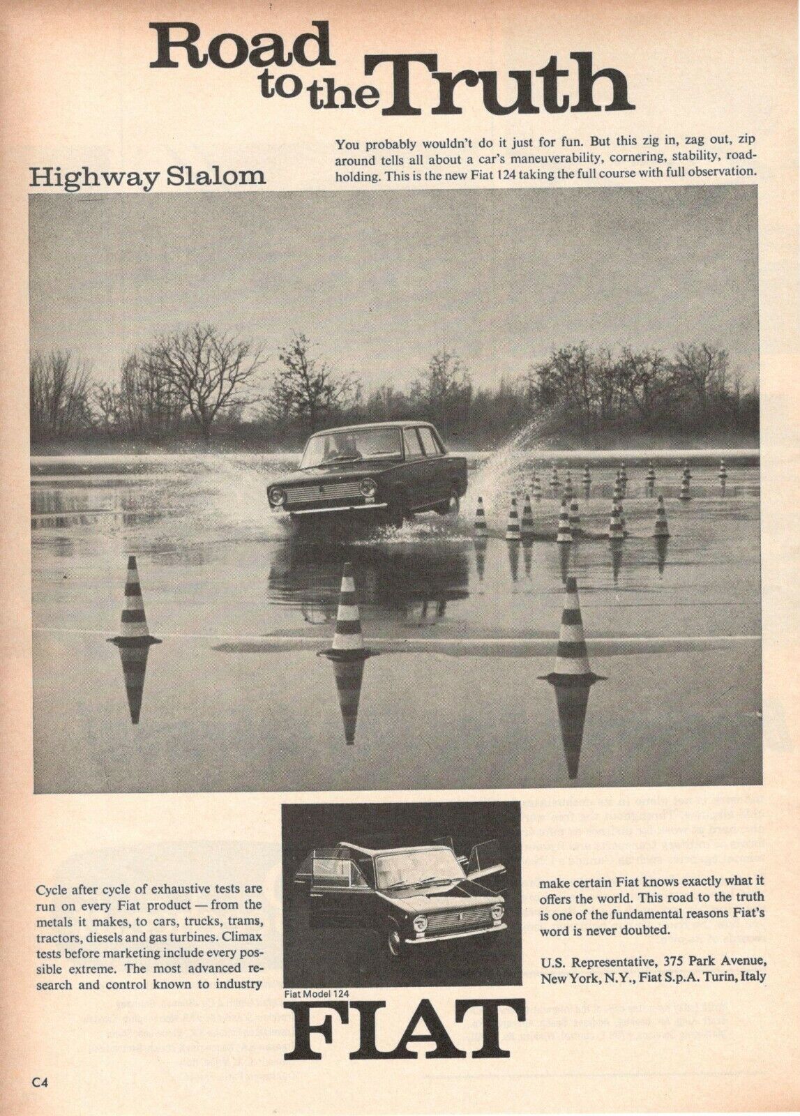 Auto Fiat 124 1967 Original Advertising\' Vintage Highway Slalom