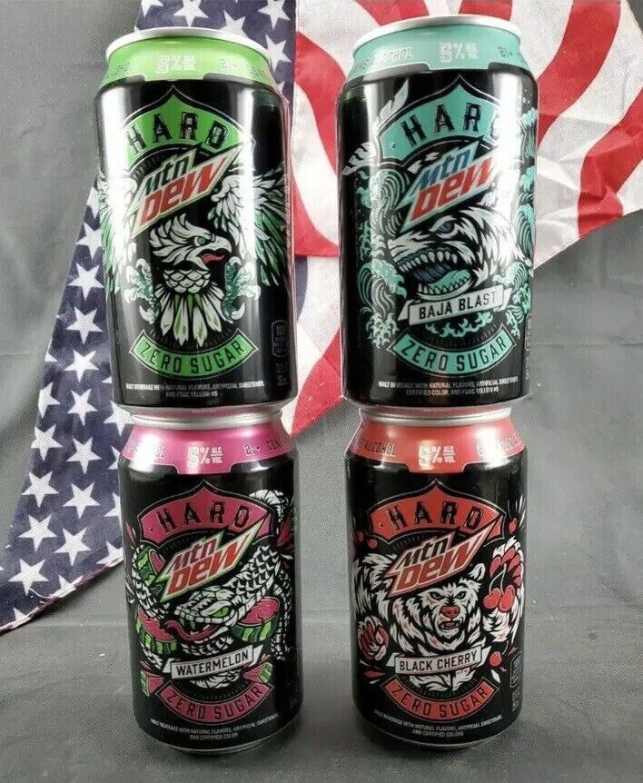 Rare Hard Mountain Mtn Dew 4 Pack Empty 12 oz Beer Cans All Flavors Limited Ed.