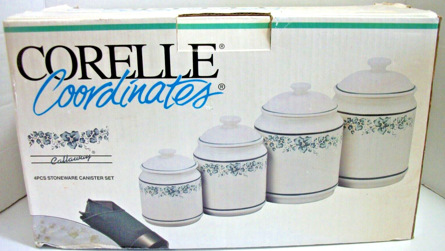 Vintage CORELLE COORDINATES CALLAWAY CANISTERS Set of 4 w/Lids NEW OLD STOCK