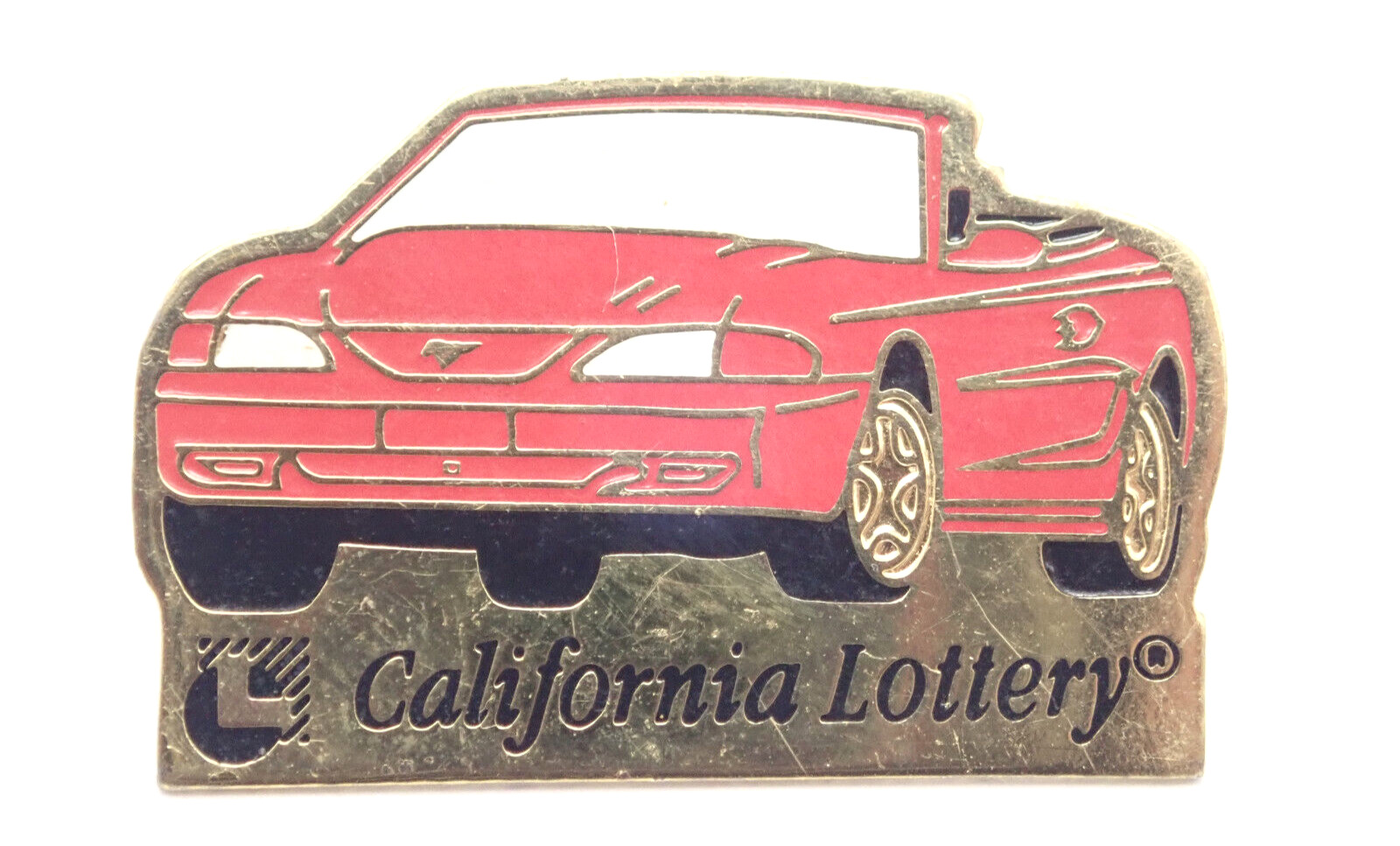 Red Convertible Car California Lottery Gold Tone Vintage Lapel Pin