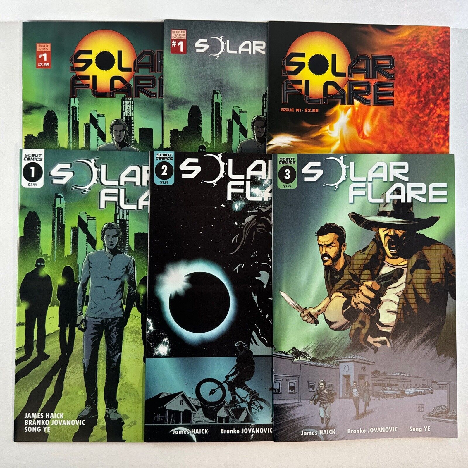 SOLAR FLARE #1 thru #3 with extra #1 Variant Editions. Scout Comics