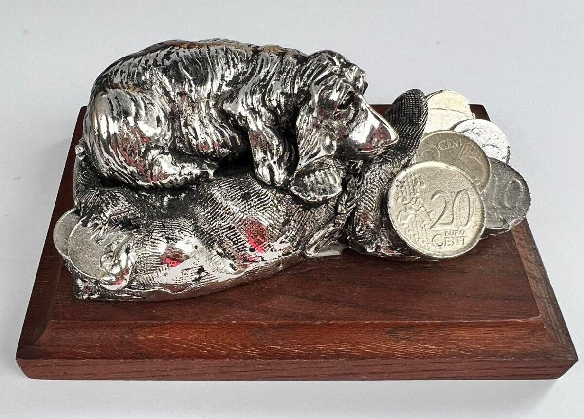 Dog & Money Figurine Vintage Desk Sterling Silver 925 Animal Decor Collectibles