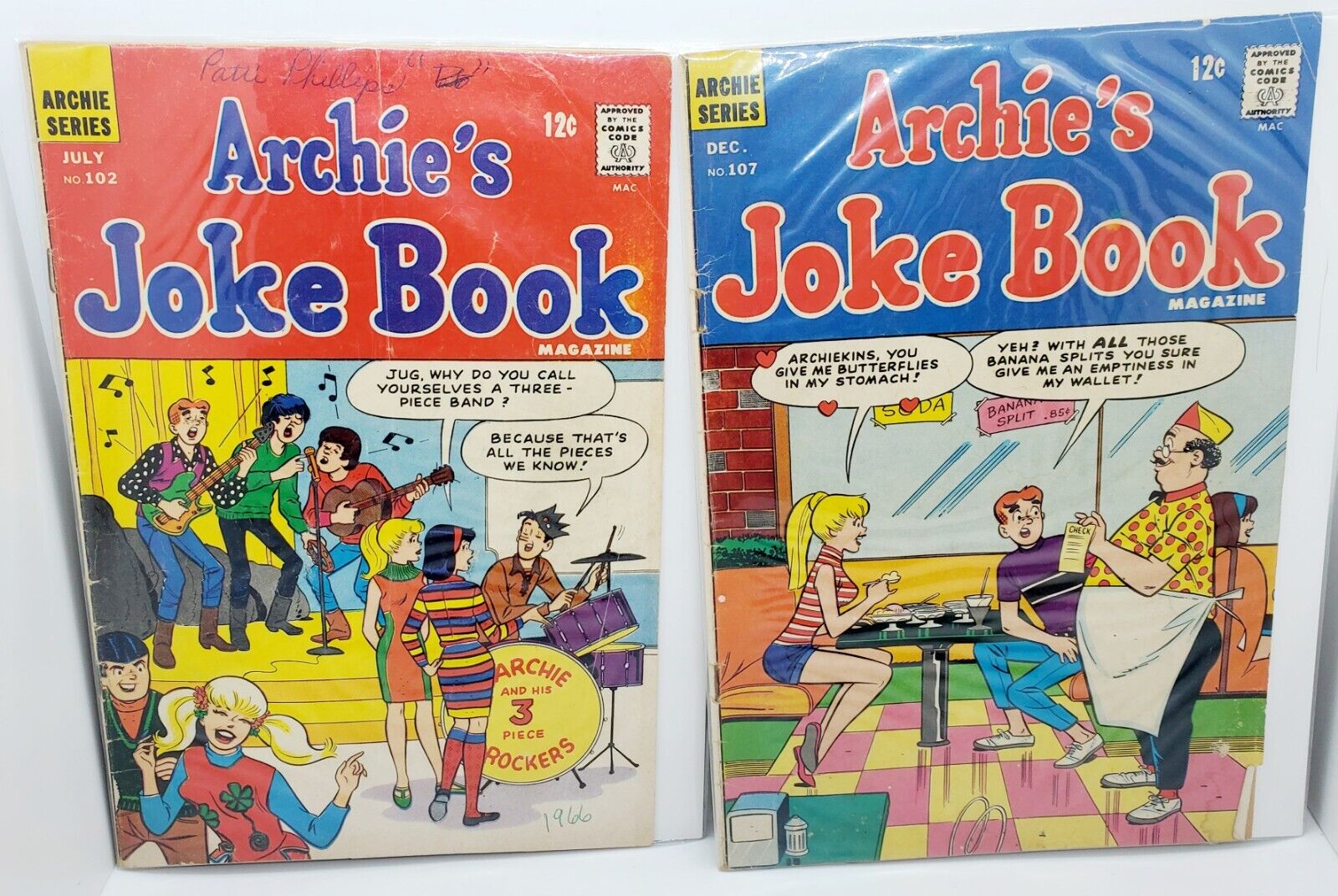 Vintage LOT of 2 Archie’s Joke Book Magazine  #102 & 107 Archie Comic Group 1966
