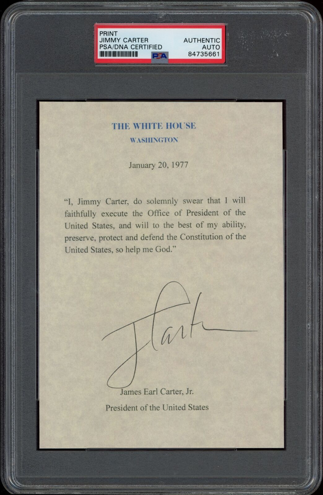 President Jimmy Carter Signed Oath of Office Print Autograph (PSA & DNA Cert)
