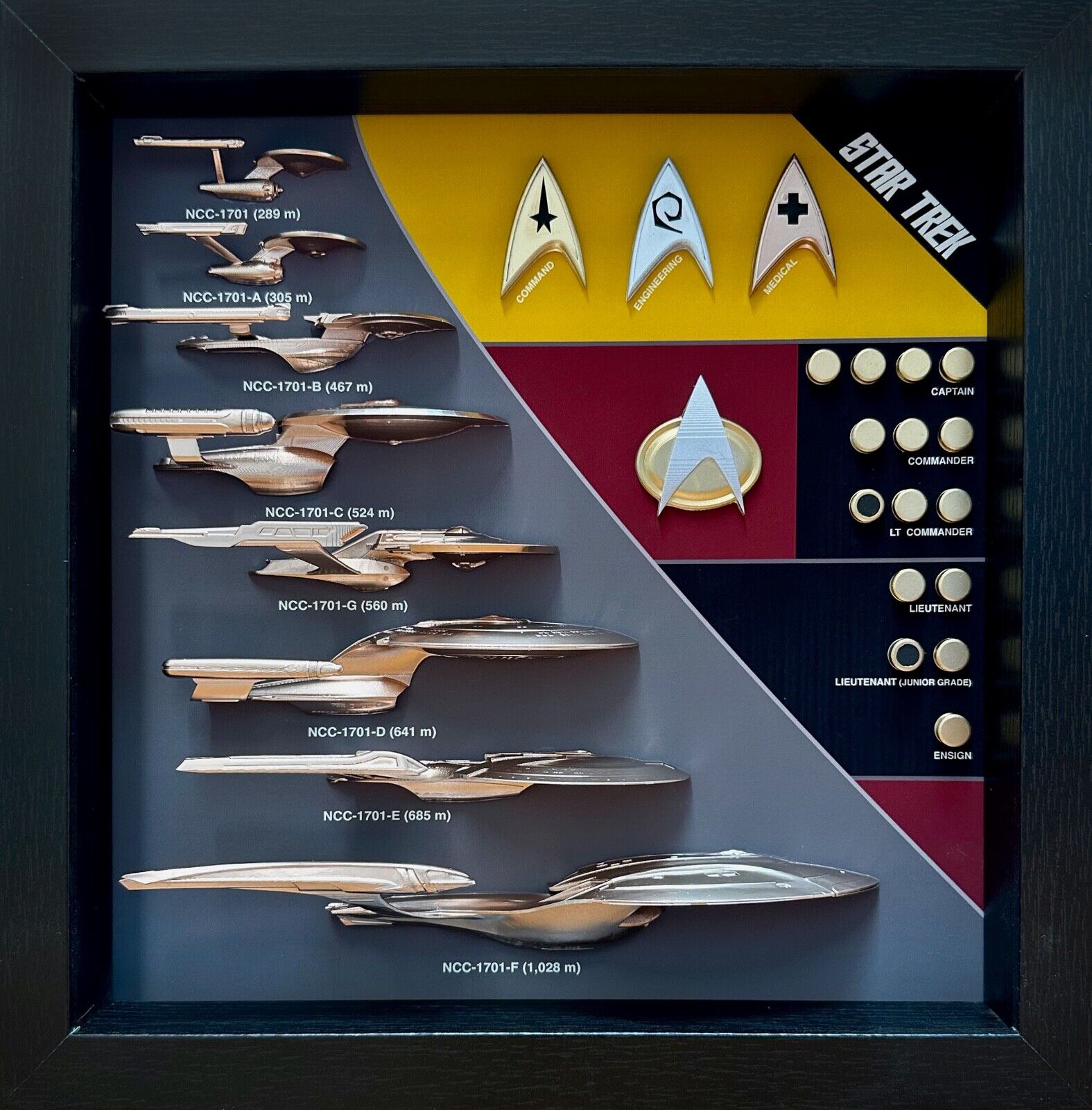 Ship & Combadge Display Shadow Box Star Trek, Enterprise, Large *Fan Made*, w/ G