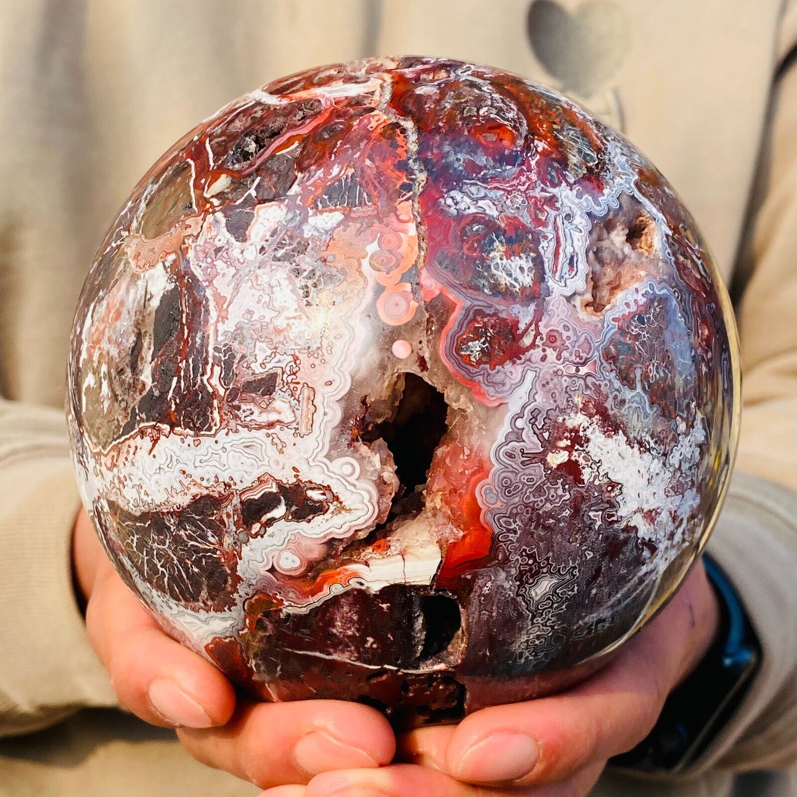 4.41LB Large Rare Natural Mexico Agate Geode Quartz Sphere Crystal Ball Healing