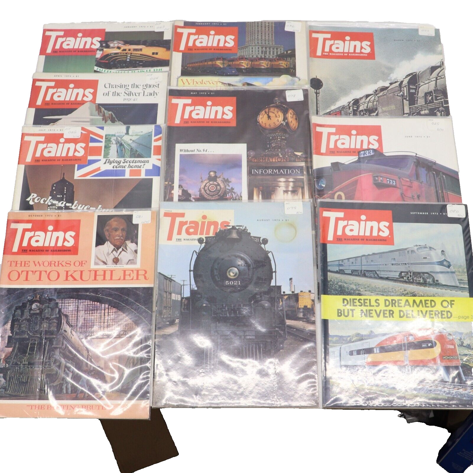 Trains Magazine 1975 Lot of 10