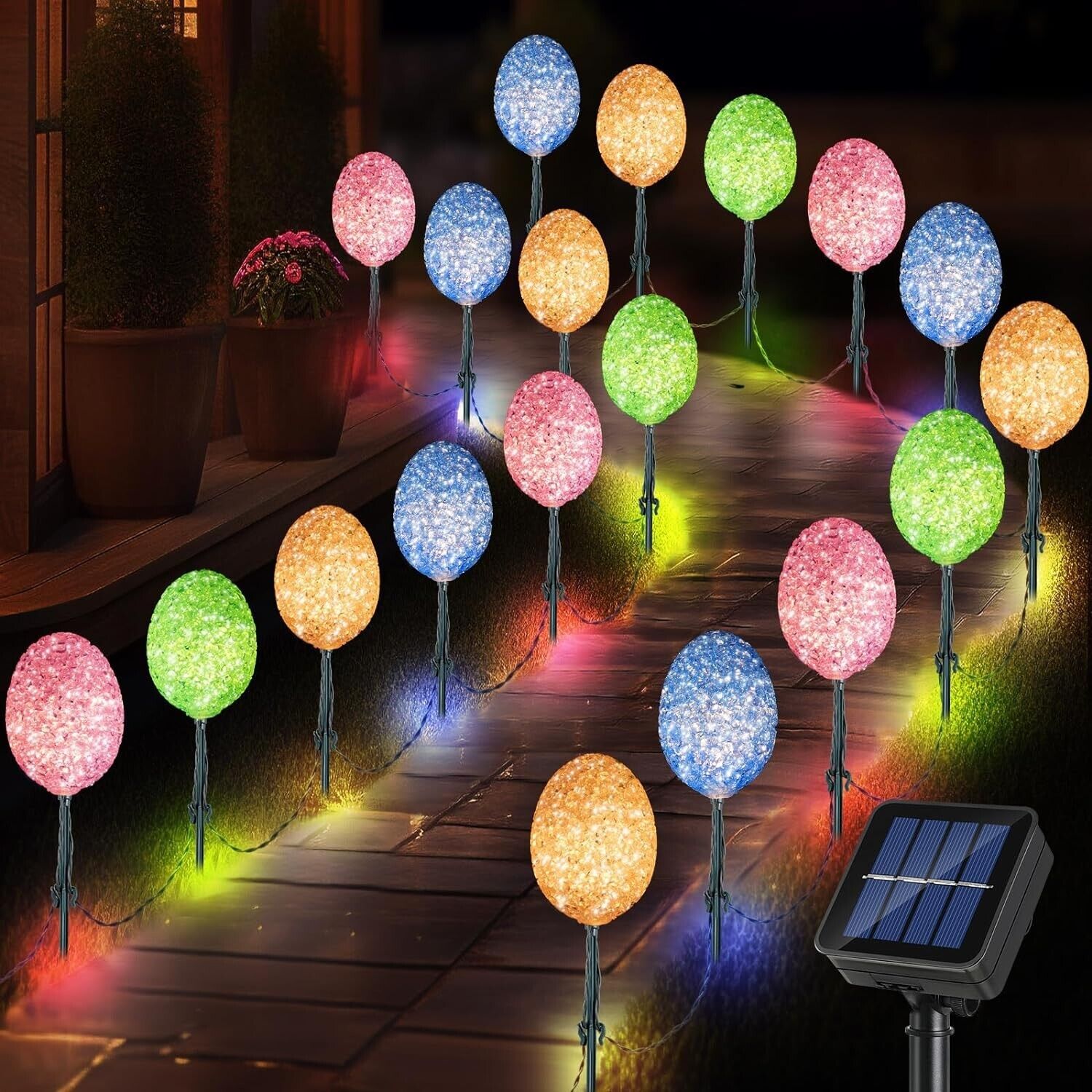 Holiday Easter Bunny Eggs Outdoor Pathway Stakes Solar LED Garden Yard Art Decor