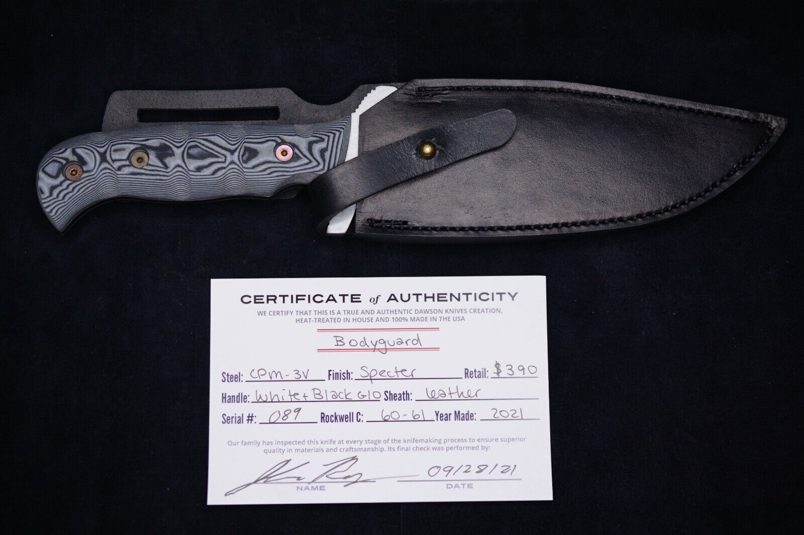 “NEW” Dawson Custom Knives Bodyguard #89 5.4” CPM-3V Fixed (Nuclear Winter G-10)