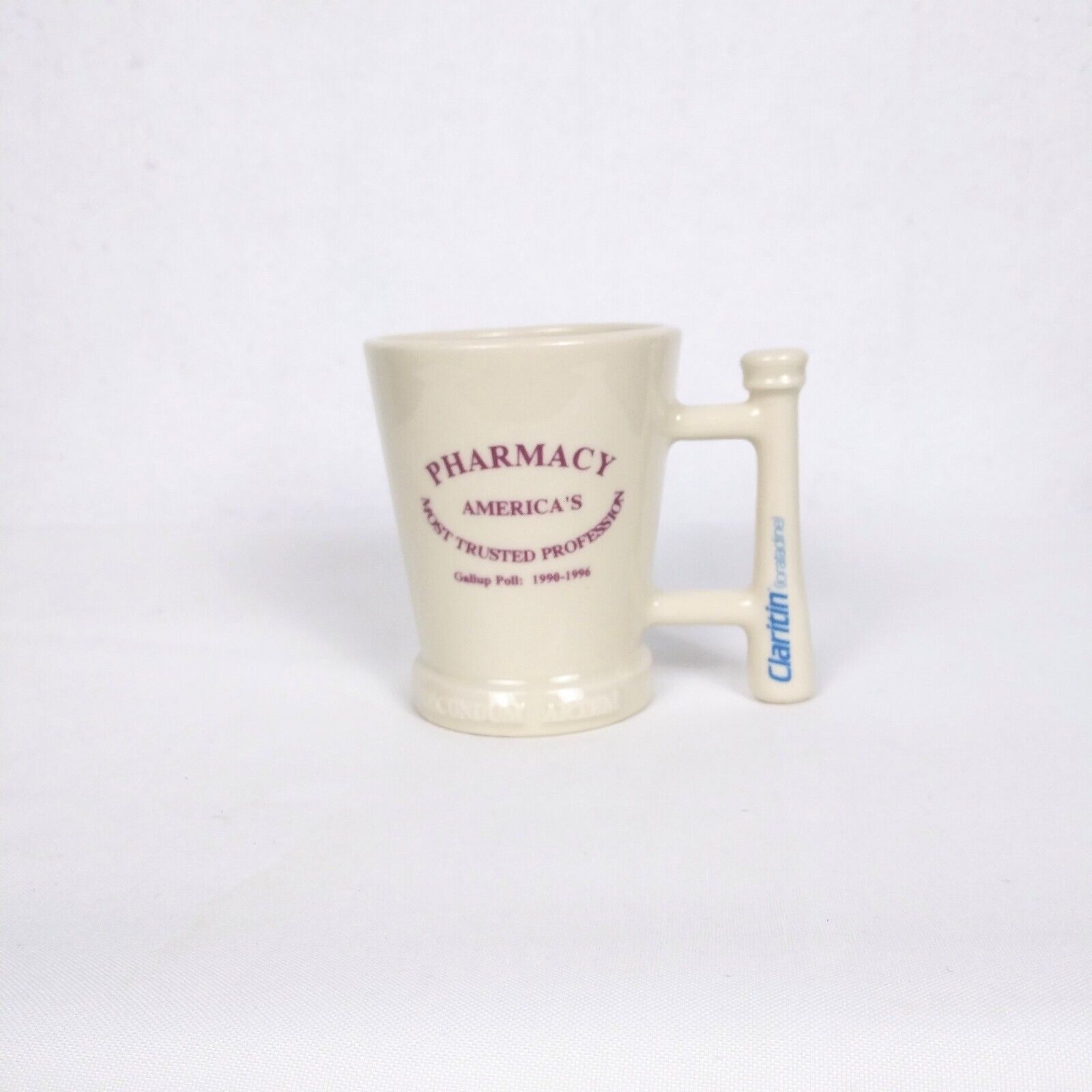 Claritin Pharmacist Mortar & Pestle Advertising Cup Coffee Mug Vintage USA 14oz