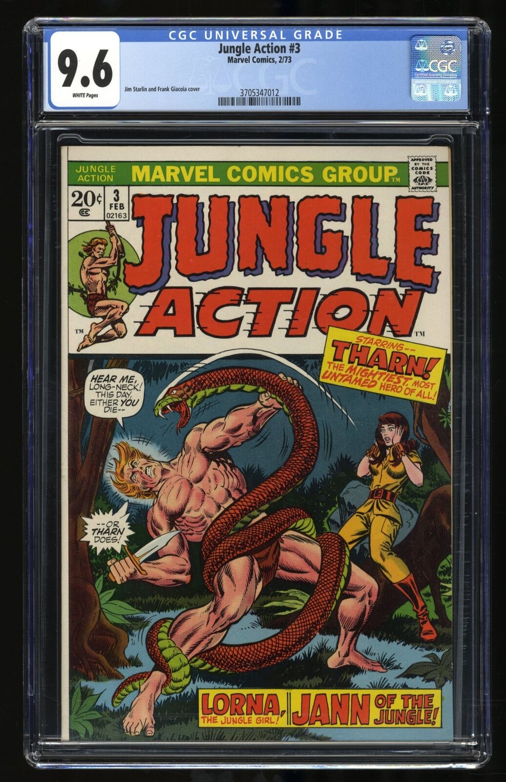 Jungle Action #3 CGC NM+ 9.6 White Pages Jim Starlin Cover Marvel 1973