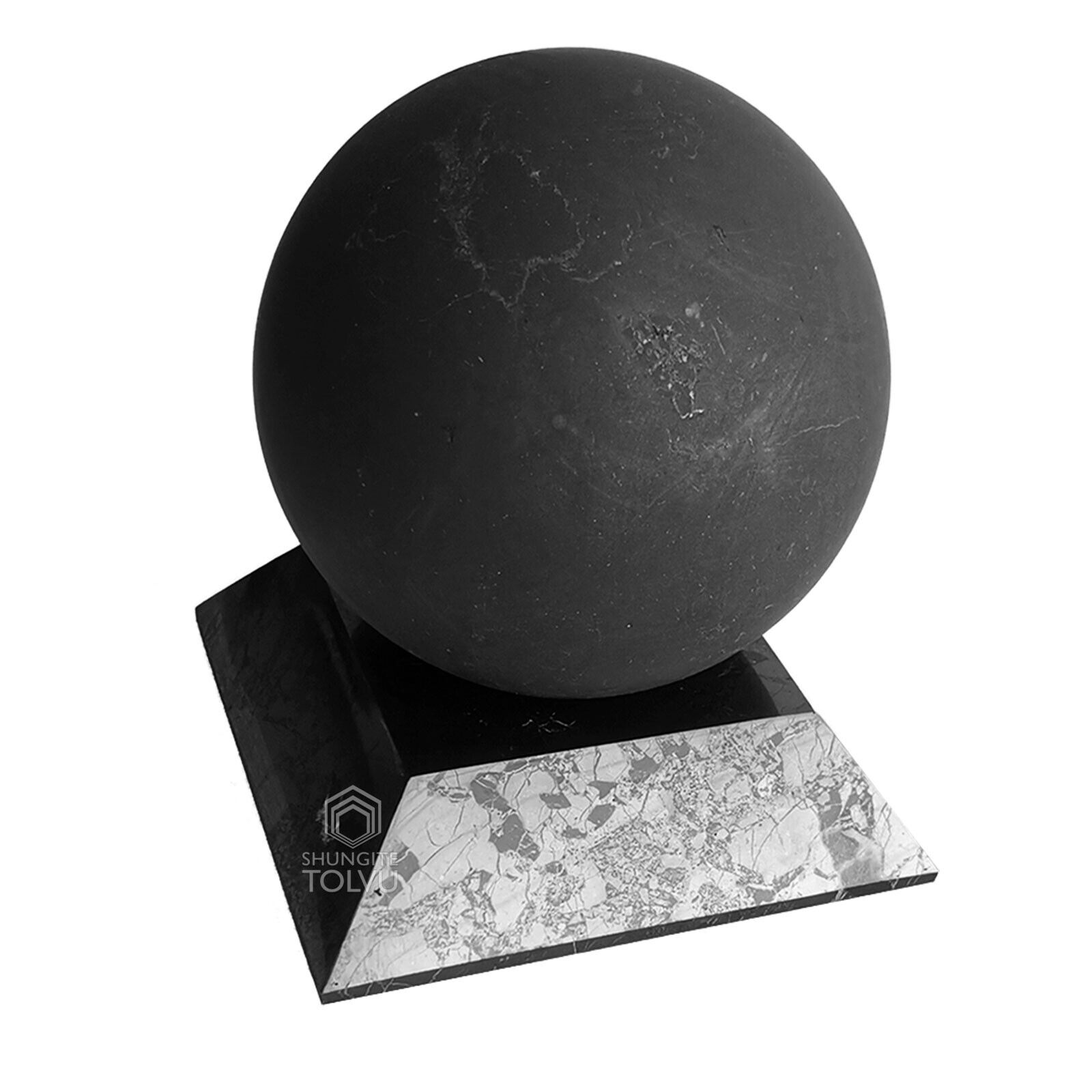 Real Shungite stone Sphere - Large size 3.5 in. Shungite stand included - Tolvu