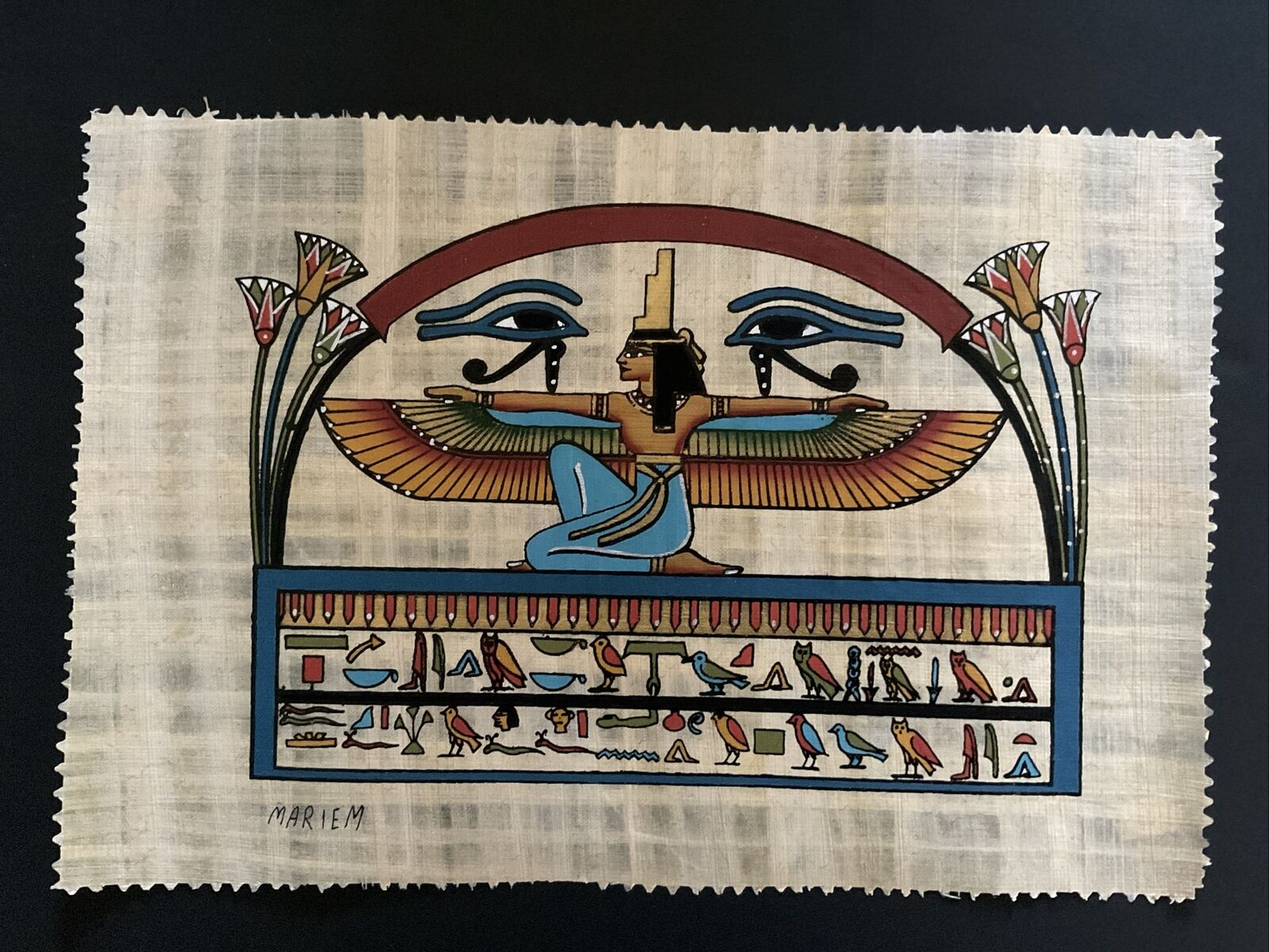Authentic Hand Painted Ancient Egyptian Papyrus,Replica From Temple walls-8x12”