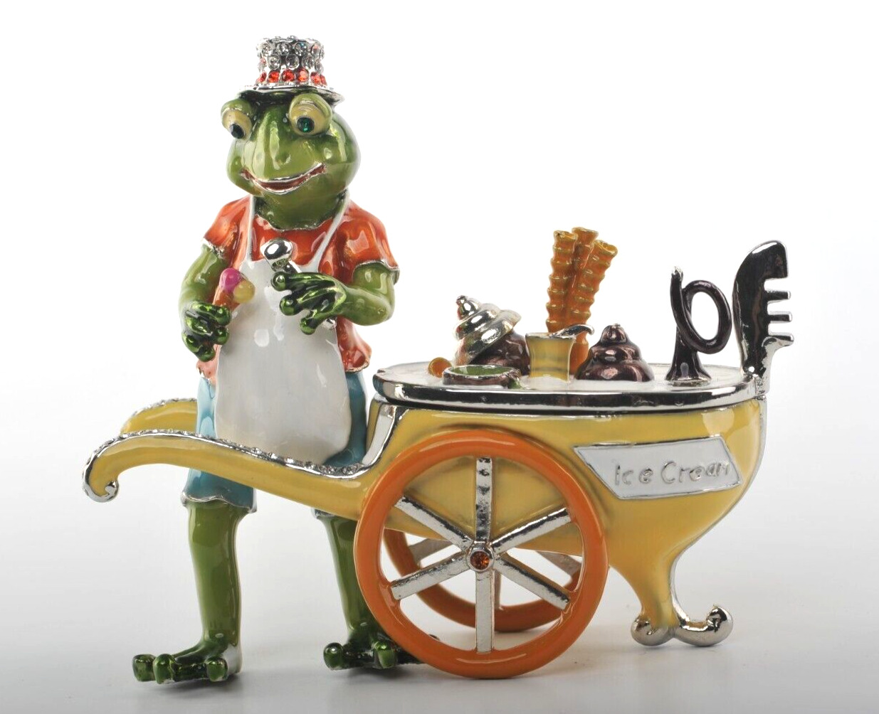 Keren Kopal Frog Ice Cream Seller Trinket  Box Decorated with Austrian Crystals