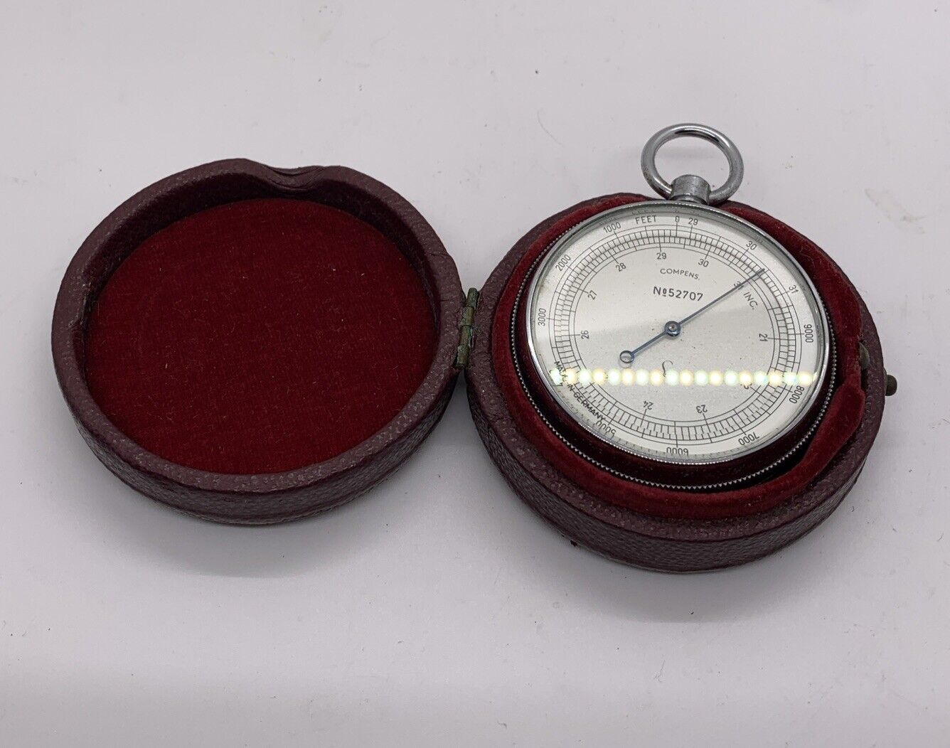 Chrome Plated POCKET ANEROID COMPENS BAROMETER ALTIMETER LUFFT GERMAN with case