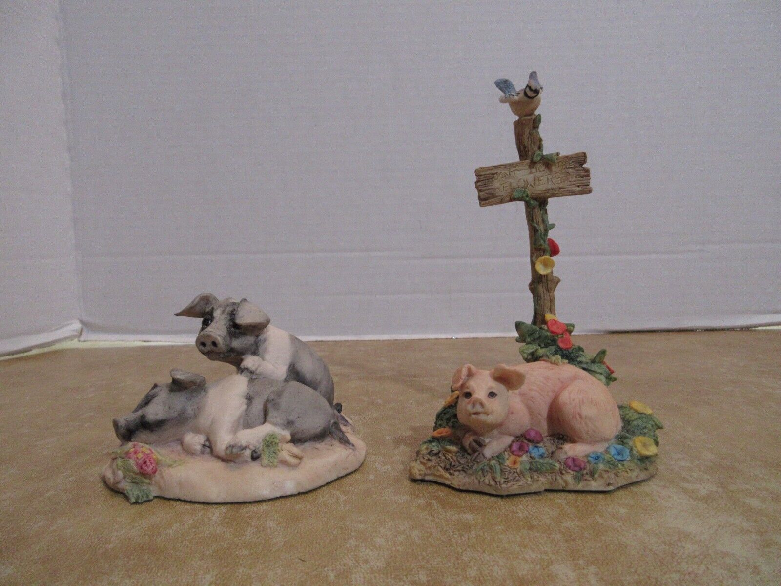 Lowell Davis 2 Figurines  The Orphan (pigs)  & Don\'t Pick The Flowers (Pig)