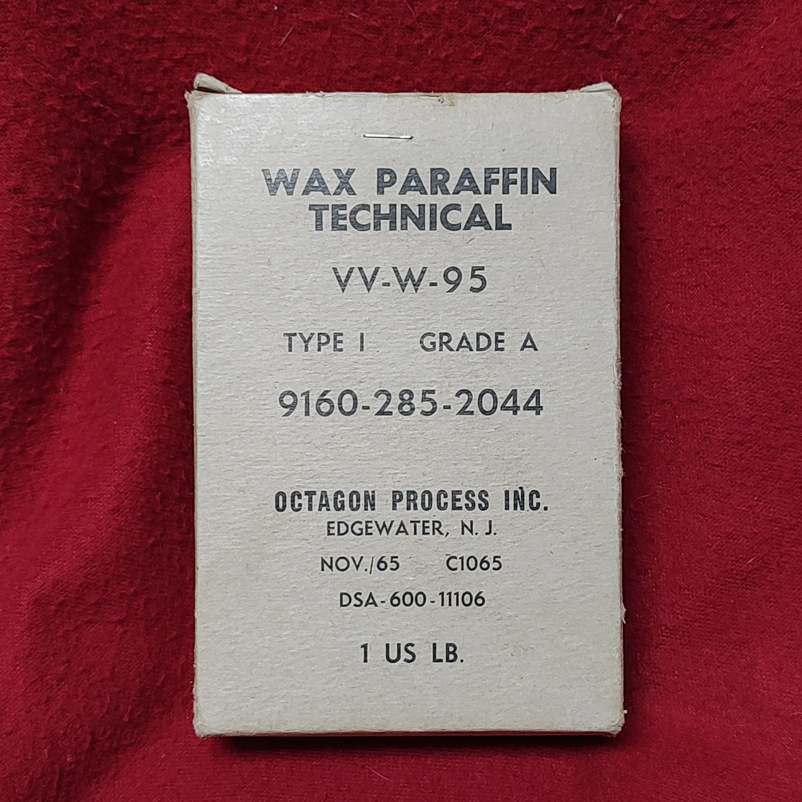 Vintage Nov. 1965 Wax Paraffin Technical VV-W-95 Grade A Type 1 (CL28)