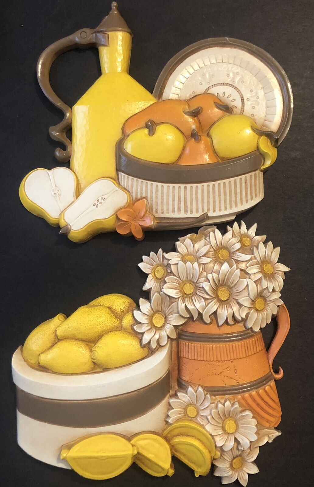 Vintage Syroco Inc Homco Flower Lemon Fruit Wall Plaques Decor Yellow