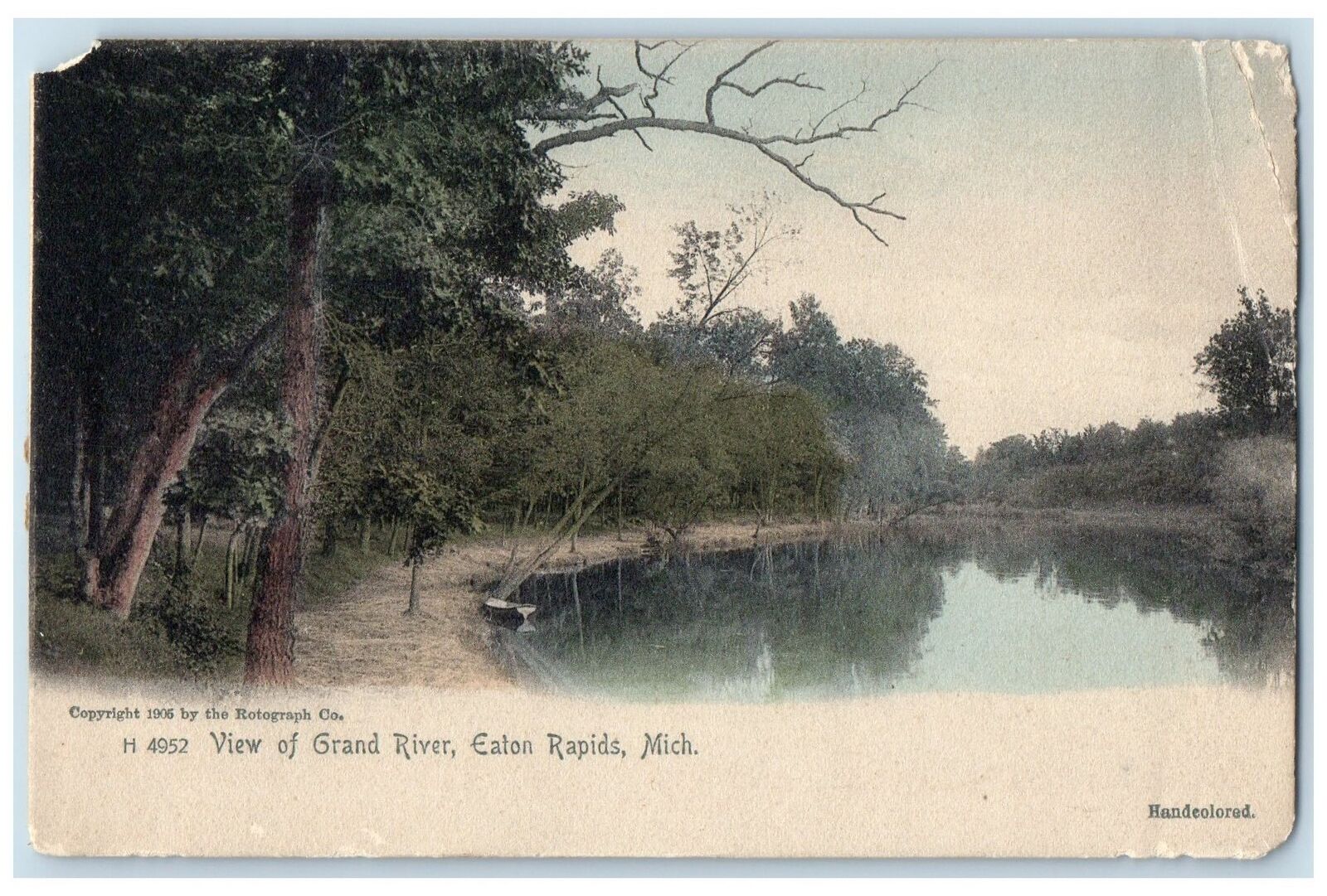 c1905\'s Grand River Pond Lake Boat On Shore Eaton Rapids Michigan MI Postcard