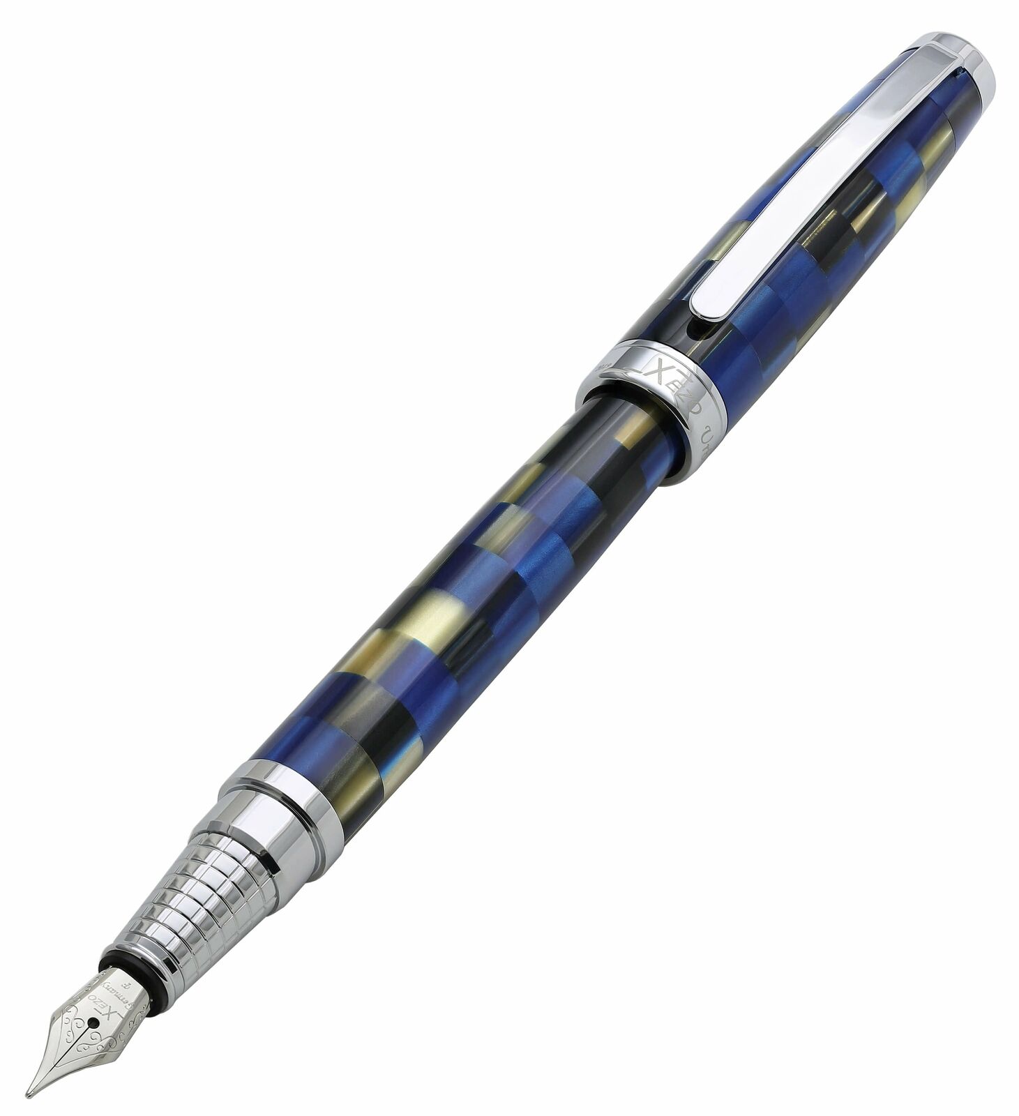 Xezo Handcrafted Urbanite Blue Fountain Pen, Fine Nib. Chrome, Serialized & LE