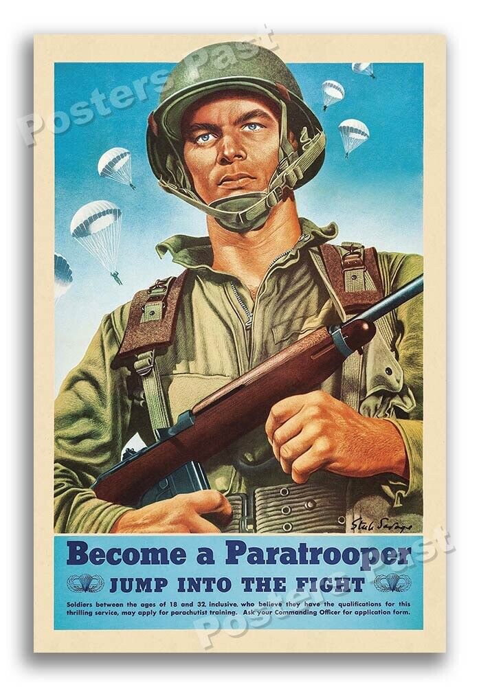 1940s WW2 Become a Paratrooper Army Airborne Recruitment Poster - 16x24