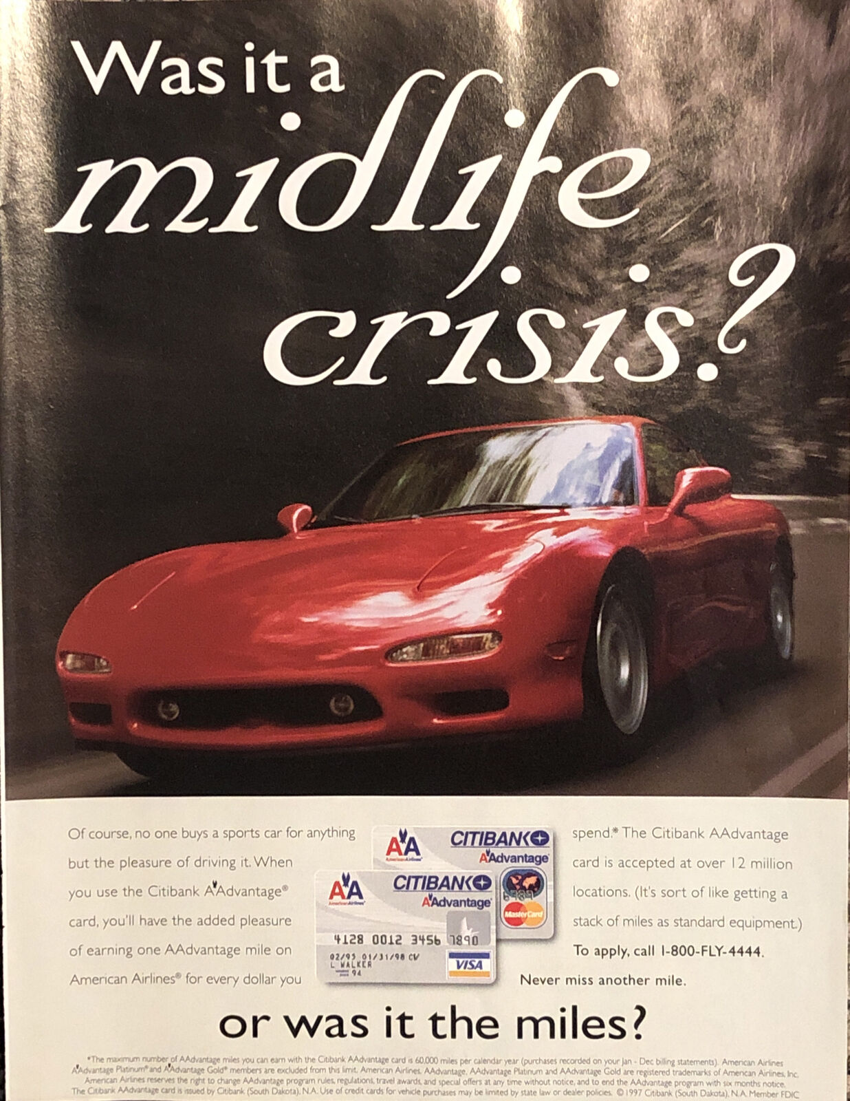 PRINT AD 1996 Citibank AAdvantage Credit Card Was It Midlife Crisis Or The Miles