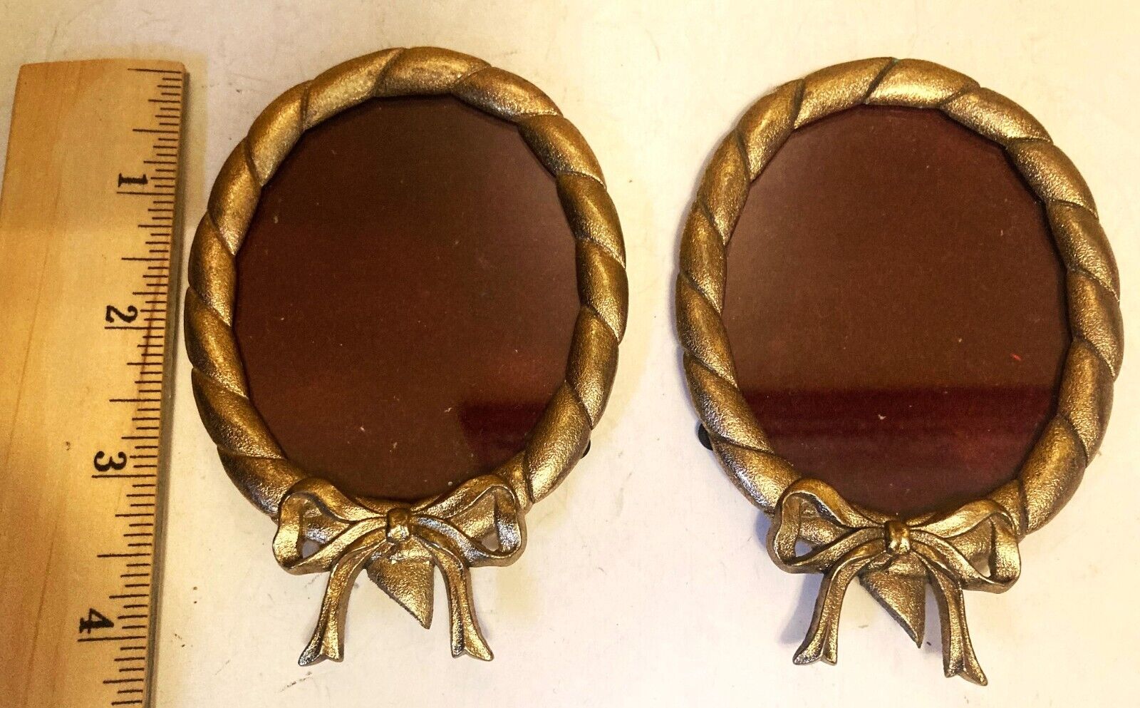 Pair of Vintage Brass Miniature  Picture Frames Oval 2 x3\