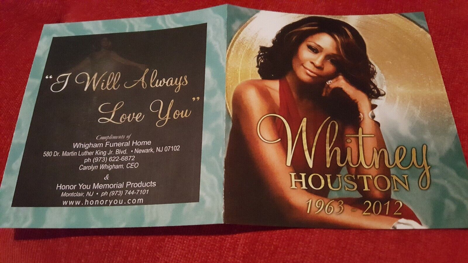 Whitney Houston Funeral Celebration Of Life Prayer Card With Pix Bobbi Christia