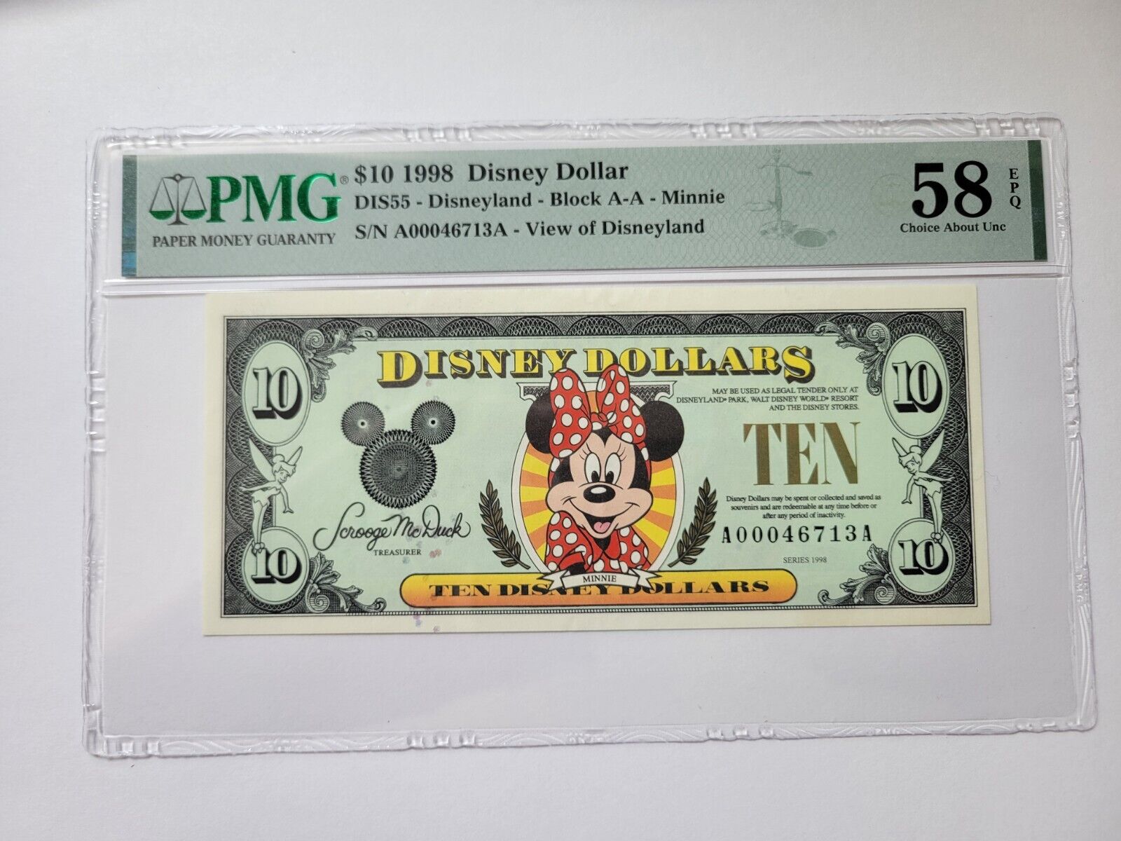 1998 Walt Disney Dollar $10 Ten Dollar Bill A Series Minnie Mouse
