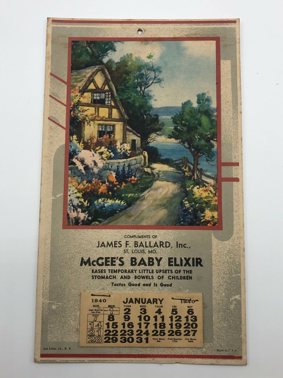 Antique 1940 Advertisement Calendar McGee\'s Baby Elixir James Ballard Banker MO