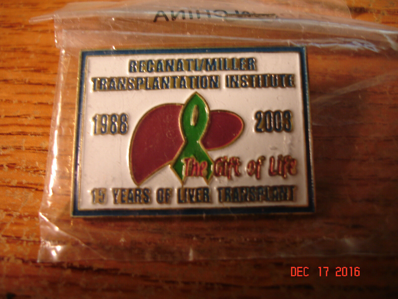 Recanati/Miller Transplantation Institute 15 Years Of Liver Transplant Lapel Pin