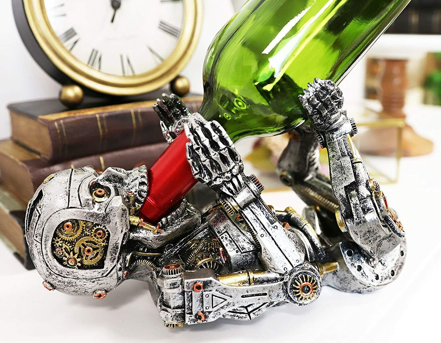 Ebros Steampunk Cyborg Robotic Terminator Skeleton Wine Bottle Holder 9.5\