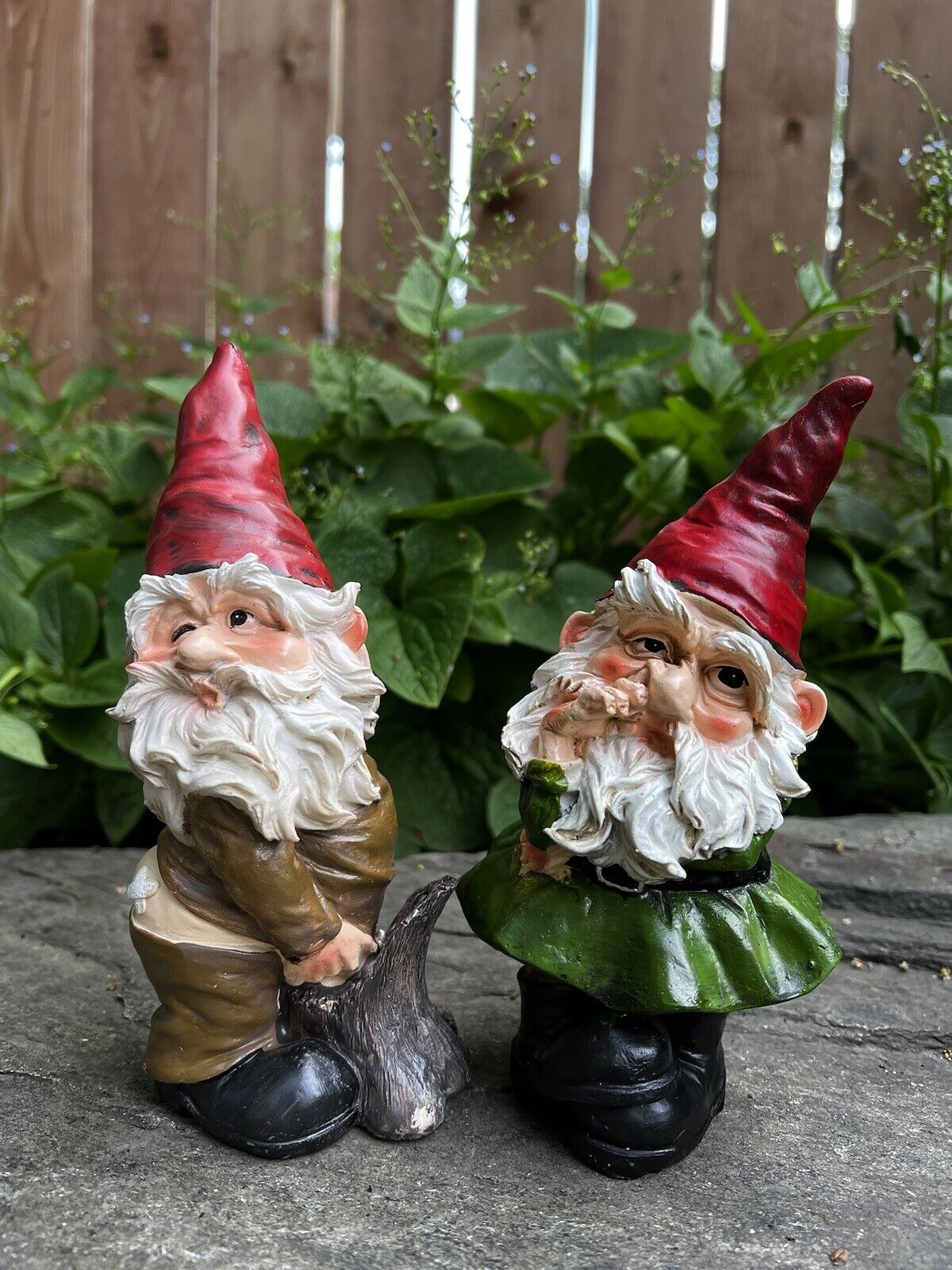 Gnomes Set of Two Saucy Naughty Guys 7 inches H. New Picking Nose Showing Butt