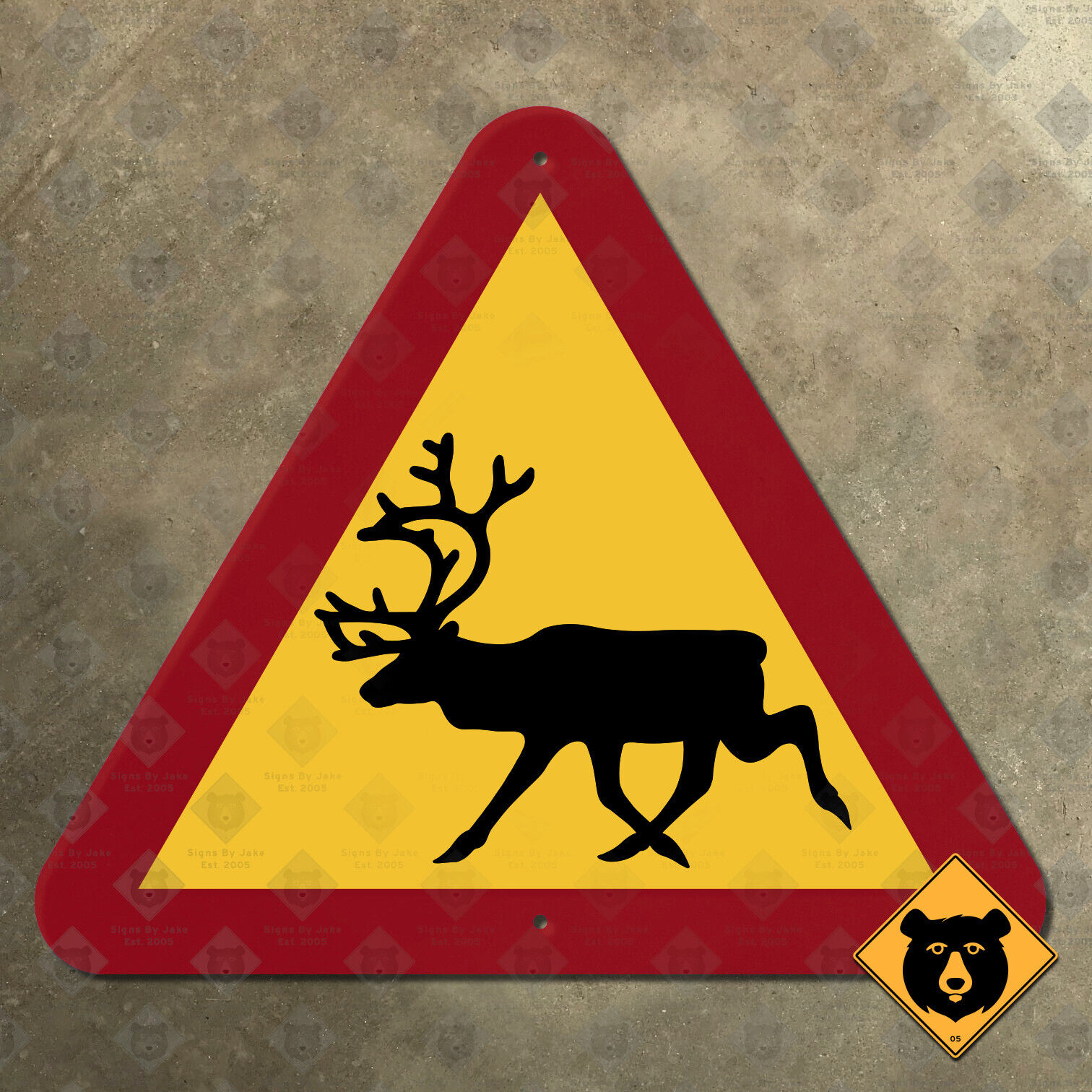 Sweden reindeer warning highway sign road sign red yellow caribou ren 13x11