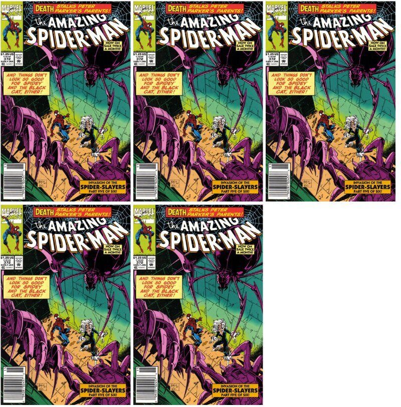 The Amazing Spider-Man #372 Newsstand Cover (1963-1998) Marvel Comics - 5 Comics
