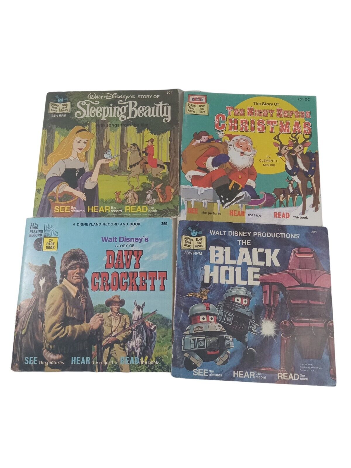 Lot of 4 Disney See Hear Read Along Books and Records Walt Disney’s Stories