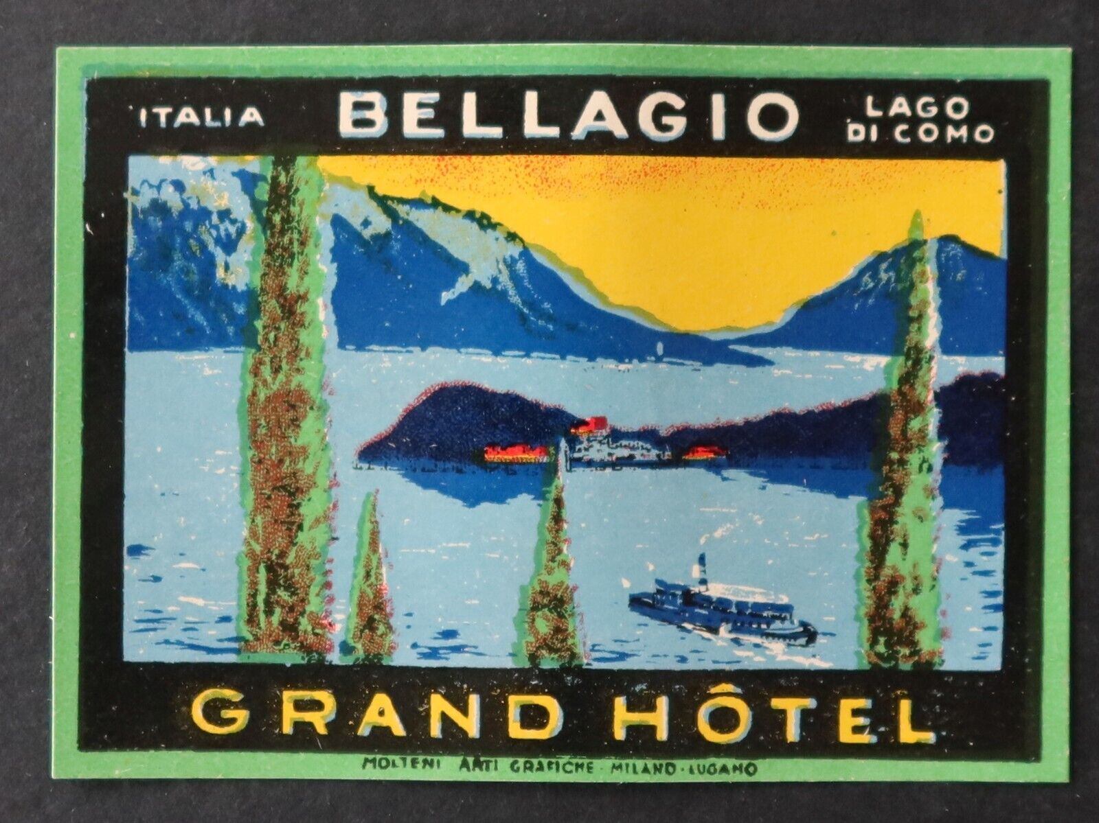 Antique Tag HOTEL BELLAGIO Lago di Como Suitcase Luggage Label 3 11x8cm