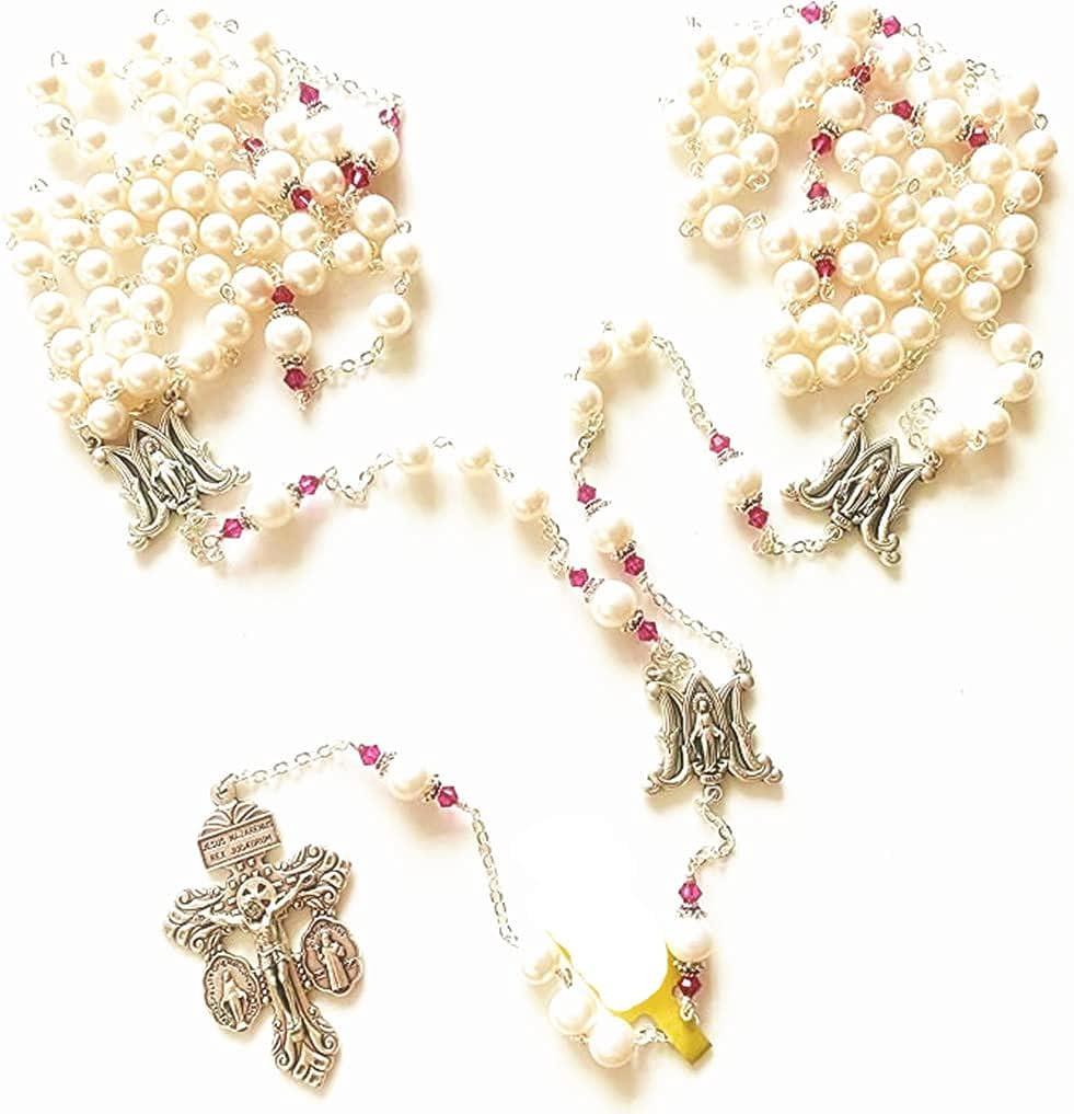 HANDMADE AAA 8-9MM Real Pearl Pearls Necklace Cross Lasso Wedding Rosary